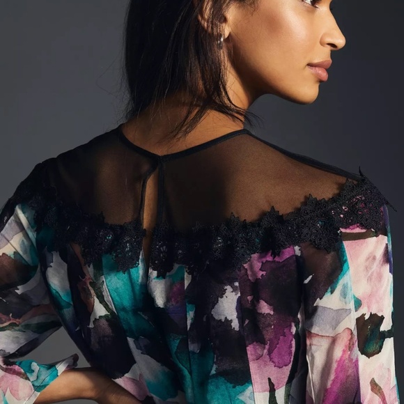NWT Anthropologie Floral Flutter Sleeve Dress - SZ XXS - Black/Purple - $170 - Picture 4 of 10